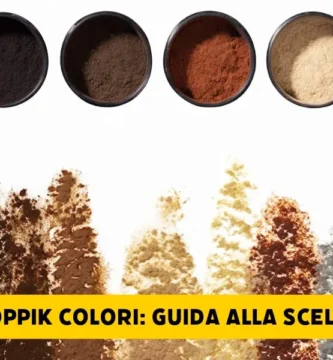 Colori Toppik: nero, castano scuro, castano medio, castano chiaro, rosso, biondo medio, biondo chiaro, grigio e bianco