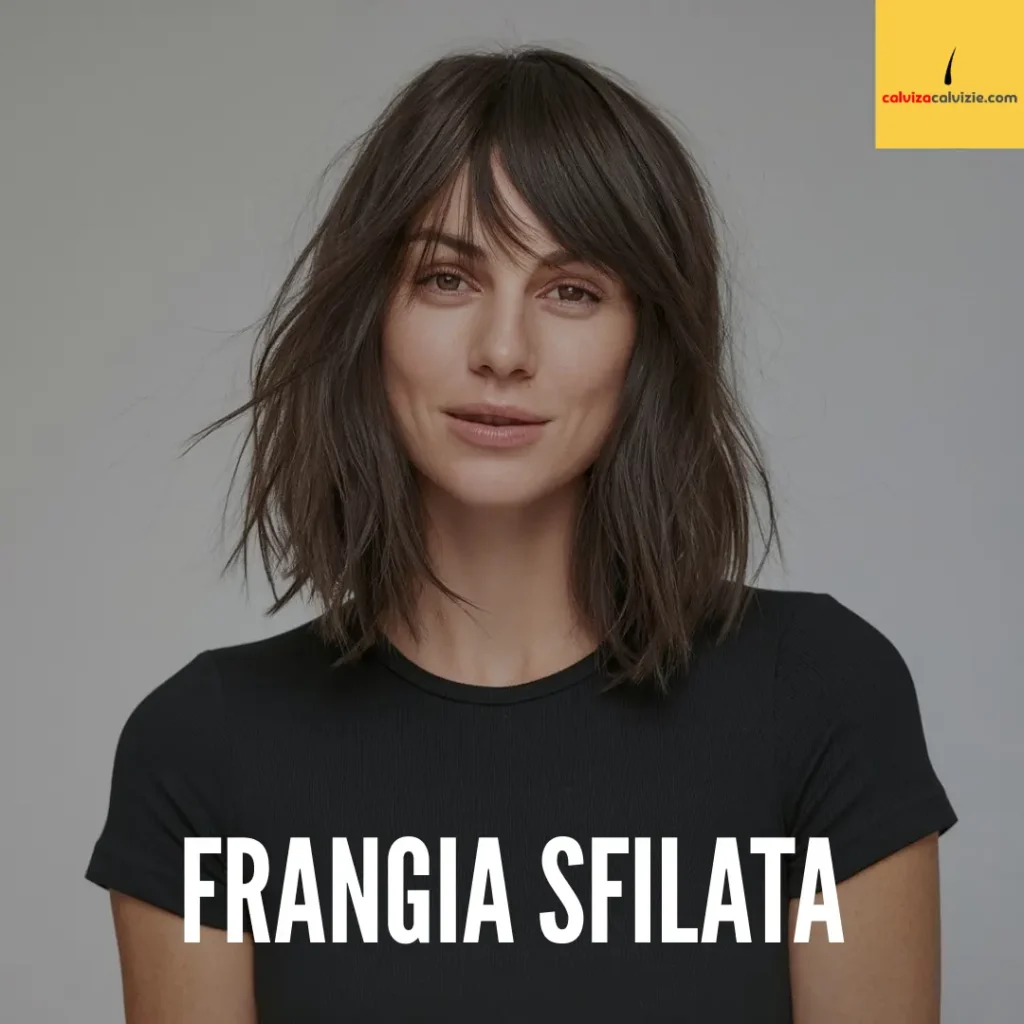 Taglio capelli per coprire stempiature donna con frangia sfilata