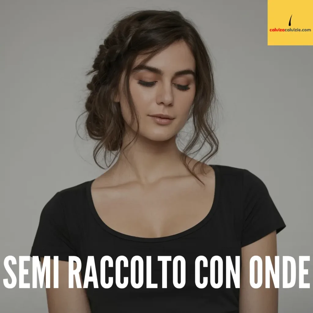 Taglio capelli per coprire stempiature donna semi raccolto con onde